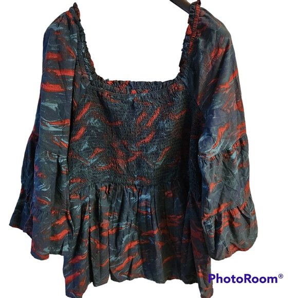 Terra & Sky Sz 3X (24w-26w) Smocked Baby Doll Top With Bell Sleeves Off Shoulder - Picture 1 of 6